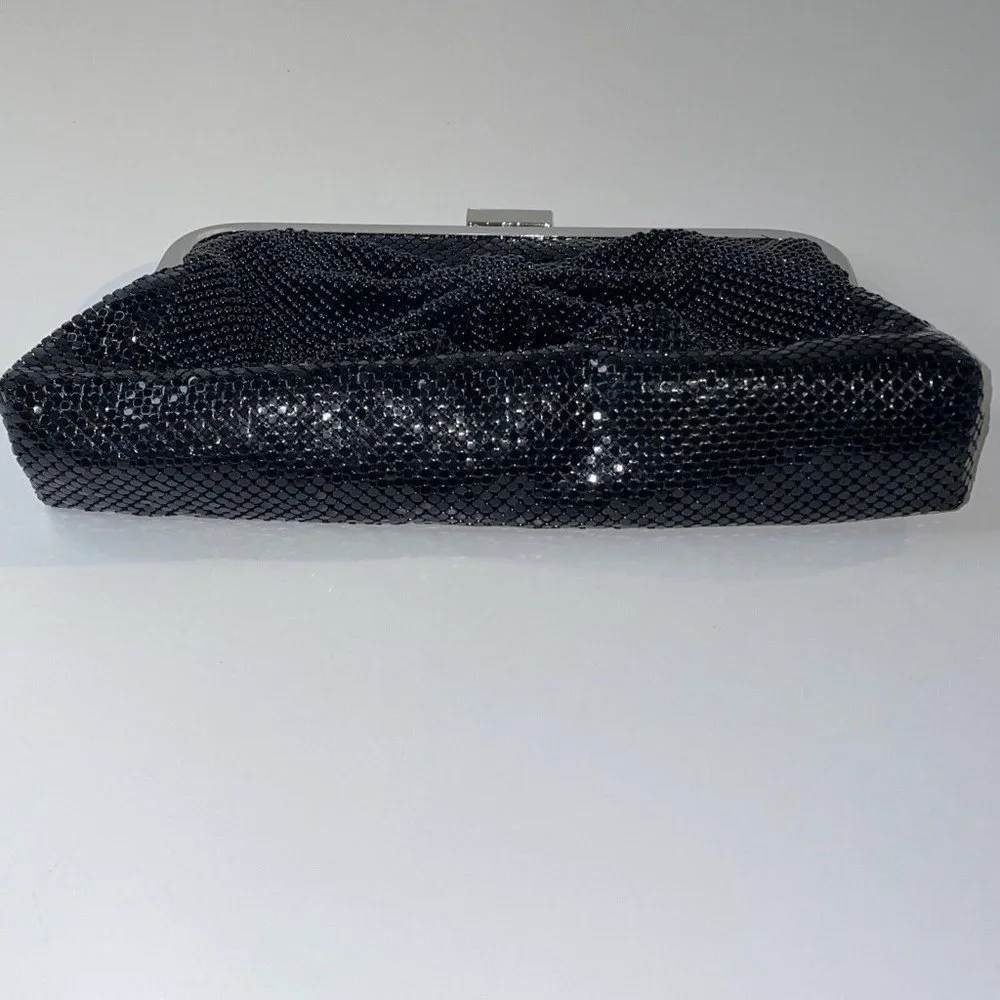Jessica McClintock Bow Purse Black Metal Mesh Clutch Evening Bag W/ Strap‎ AL4
